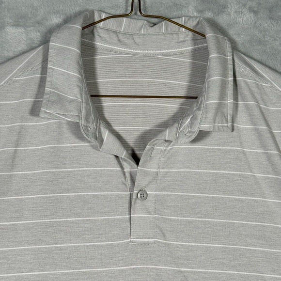 Lululemon Polo Shirt L Gray Striped Short Sleeve *NO SIZE TAG SEE‎ MEASUREMENTS - Picture 2 of 7